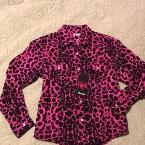 Wrangler Rock 47 girls pink cheetah western shirt